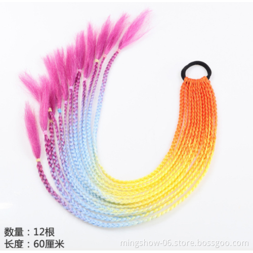 2021 New Ombre Long Ponytail Wig With Rubber Band Hair Ring Chignon Crochet Braid Hair Rainbow Synthetic Hair Extension